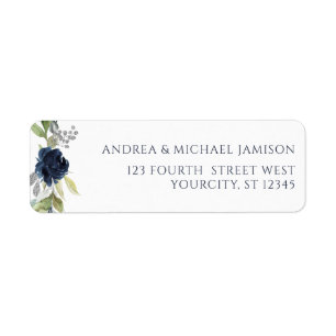 Étiquette Marine Blue Watercolor Floral Mariage Adresse
