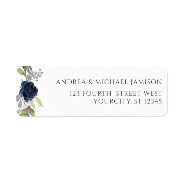 Étiquette Marine Blue Watercolor Floral Mariage Adresse (Devant)