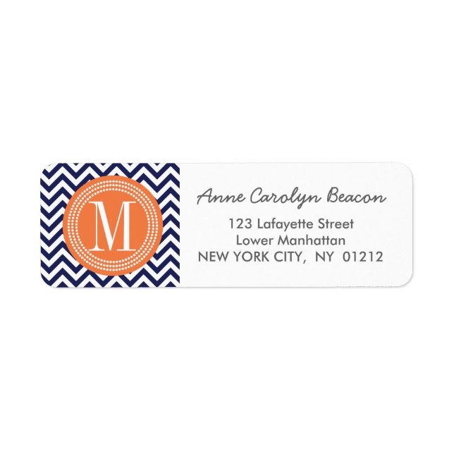 Étiquette Marine Chevron Zigzag Monogramme personnalisé (Devant)