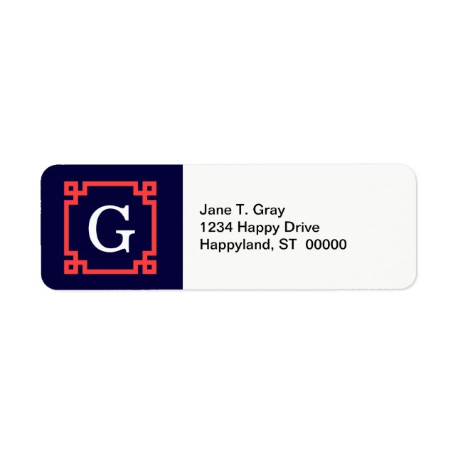 Étiquette Marine, Corail Rouge Cadre de clé grecque #2 Init  (Devant)
