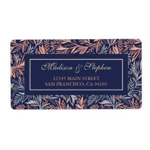 Étiquette Marine et rose floraux et motif de plante -
