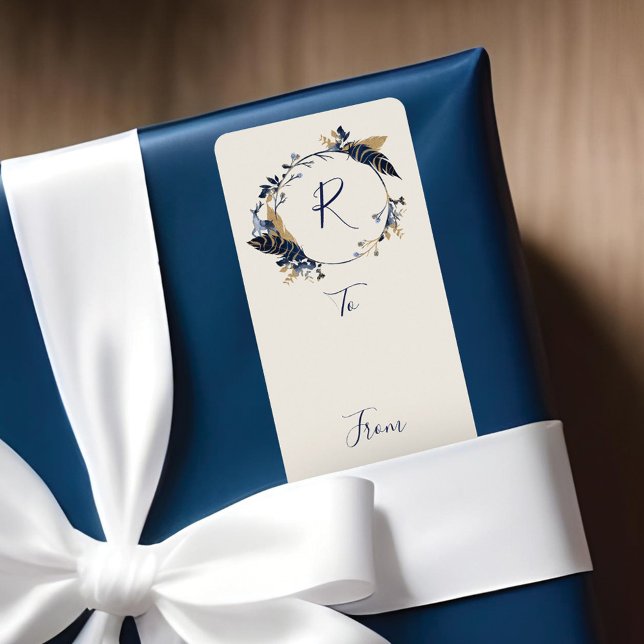 Étiquette Marine & Gold Jewel Feather & Foliing Wreath To Fr (Créateur téléchargé)