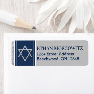 Étiquette Marine, Grey, Étoile blanche de David Bar Mitzvah