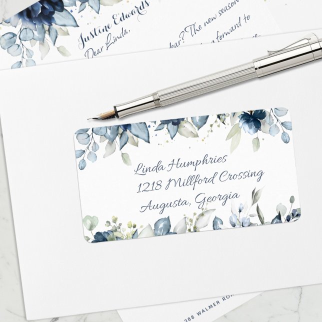 Étiquette Marine Peony Silver Dusty Blue Eucalyptus Mailing (Créateur téléchargé)