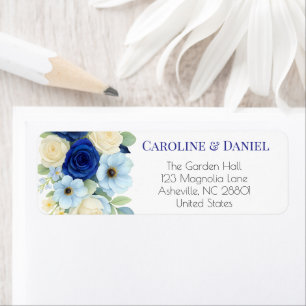 Étiquette Marine Royal Bue Mariage Aquarelle couleur ivoire