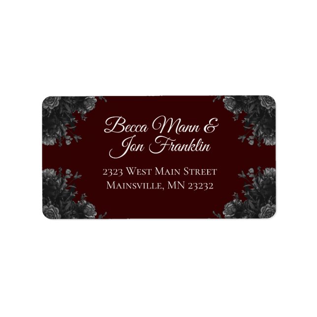 Étiquette Maroon Black Grey Rose Mariage gothique (Devant)