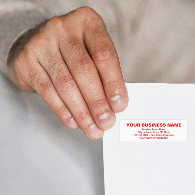 Étiquette Marque basée sur le texte en rouge sur l'étiquette (Return address label with your business brand in red plain text)