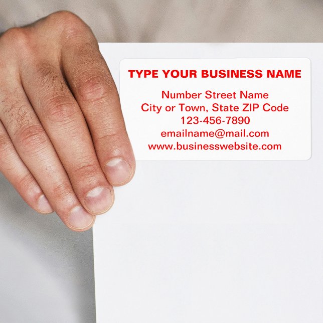 Étiquette Marque commerciale basée sur le texte en rouge sur (Shipping label with your business brand in red plain text)