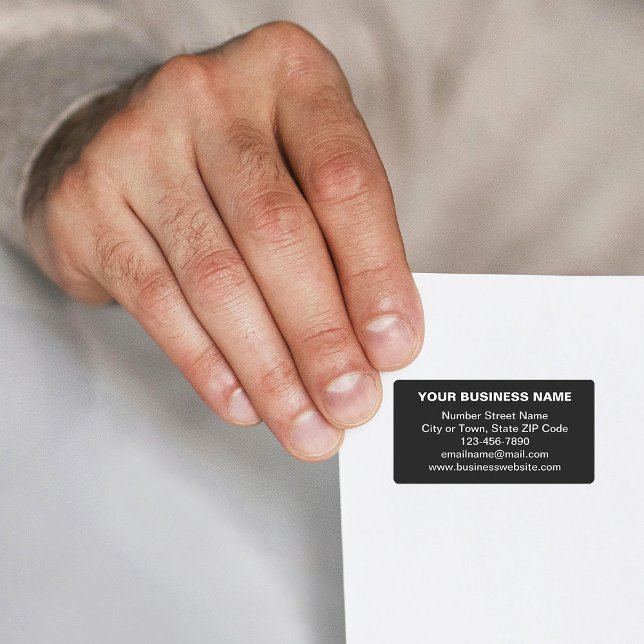 Étiquette Marque commerciale basée sur le texte sur une étiq (Black address label with your business brand in plain text)