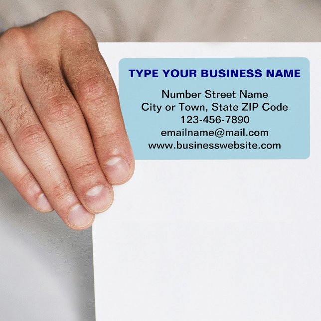 Étiquette Marque d'entreprise basée sur le texte avec expédi (Light blue shipping label with your business brand in plain text)