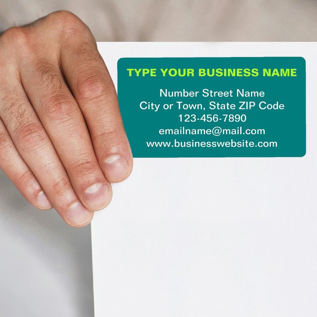 Étiquette Marque d'entreprise basée sur le texte avec expédi (Teal green shipping label with your business brand in plain text)