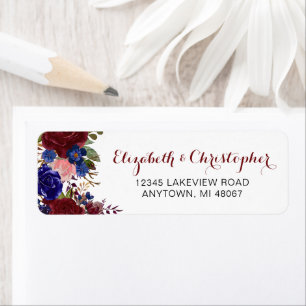 Étiquette Marsala Marine Personnalisé Floral Adresse de reto