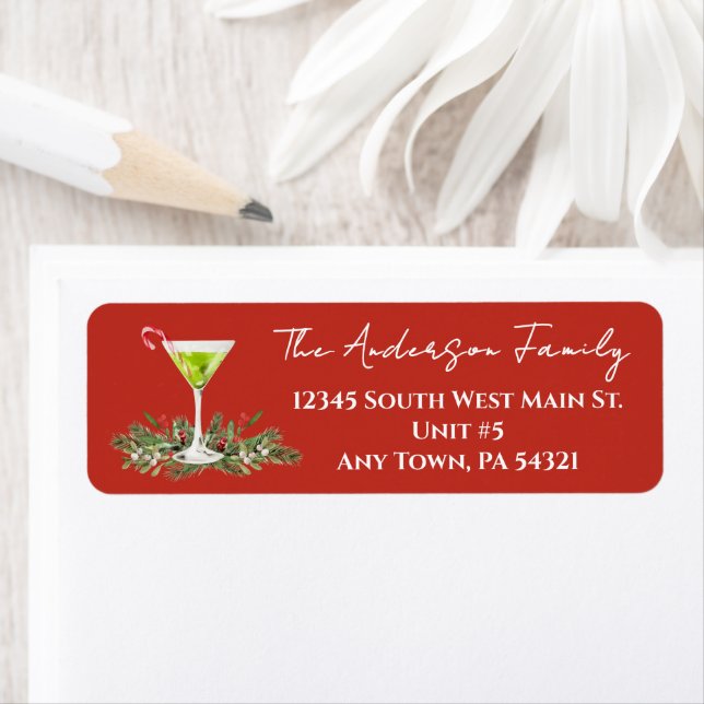 Étiquette Martini and Mistletoe Festive Holiday Mailing (En situation)