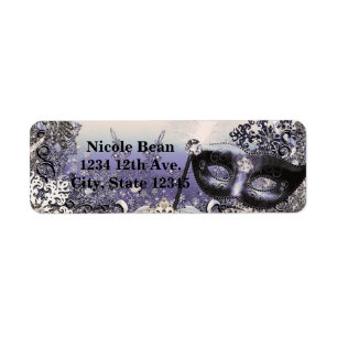 Étiquette Mascarade Violet & Argent & Flocons de Neige