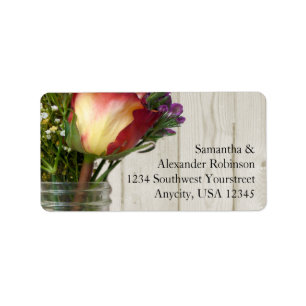 Étiquette Mason Jar avec Rose et Fleur sauvage