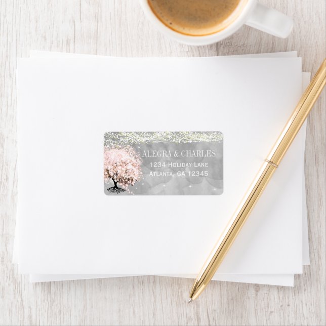 Étiquette Mason Jar Pink Heart Leaf Tree sur l'aquarelle gri (En situation)