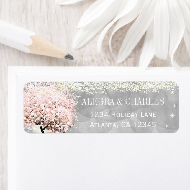 Étiquette Mason Jar Pink Heart Leaf Tree sur l'aquarelle gri (En situation)