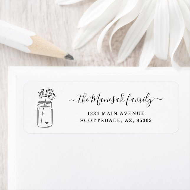 Étiquette Mason personnalisé Jar & Fleurs Adresse de retour (En situation)