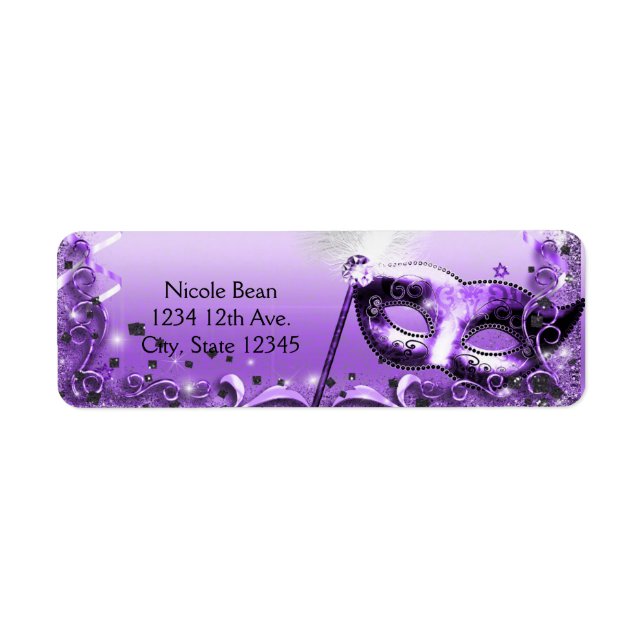 Étiquette Masque de mascarade violet Élégant Bal de soirée (Devant)