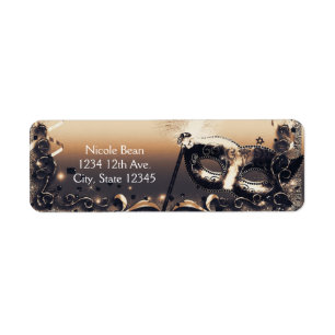 Étiquette Masque de masquerade Bronze & Cream Élégant Bal de
