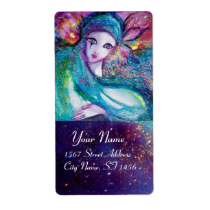 Étiquette MASQUE EN BLEU, étincelles d'or rose vert