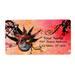 Étiquette MASQUE JESTER NOIR ET ROUGE, Fête Masquerade
