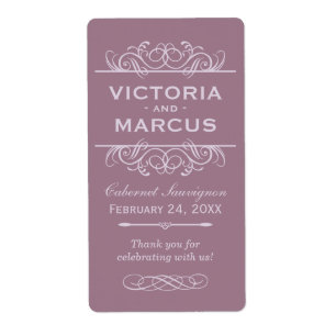 Étiquette Mauve Mariage Vin Bouteille Monogramme Favoriser l