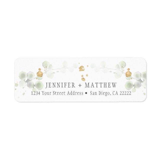 Étiquette Meadow Green et Gold Botanical Return Adresse | (Devant)