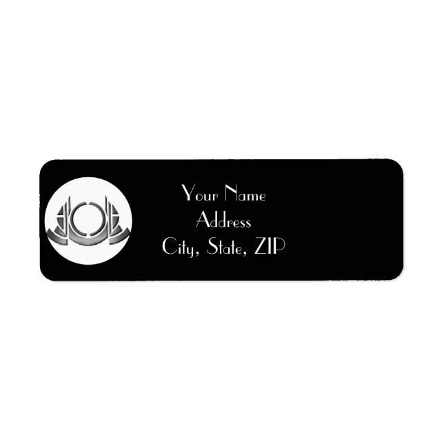Étiquette Médaillon Art déco noir blanc argent Mariage (Devant)