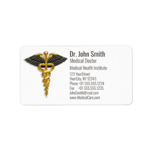 Étiquette Medical Elegant Gold Caduceus Black Wings Classy