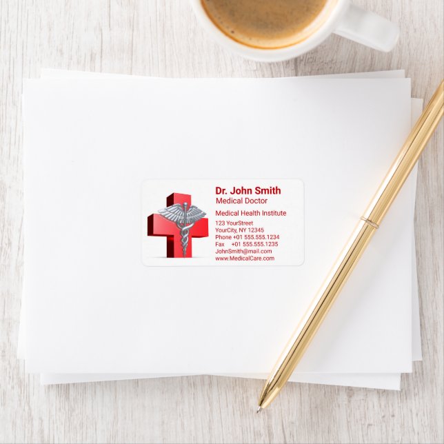 Étiquette Médicale Silver Caduceus 3D Croix Rouge (En situation)