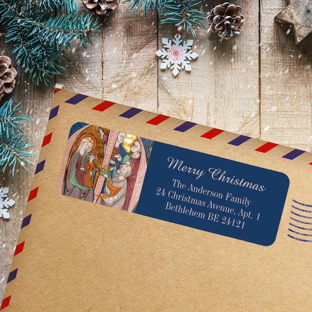 Étiquette Médiéval catholique Joyeux Noël Epiphany Magi (Medieval Catholic Christian Merry Christmas Epiphany Three Magi Kings Return Address Label)