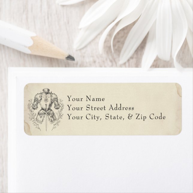 Étiquette Medieval Fantasy Armor Black Etching Wedding (En situation)