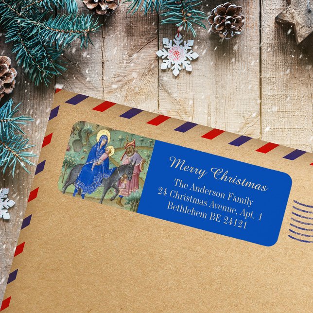 Étiquette Médiéval Joyeux Noël Flirter Egypte Sainte Famille (Vintage Medieval Manuscript Merry Christmas Fligh into Egypt Holy Family Return Address Label)