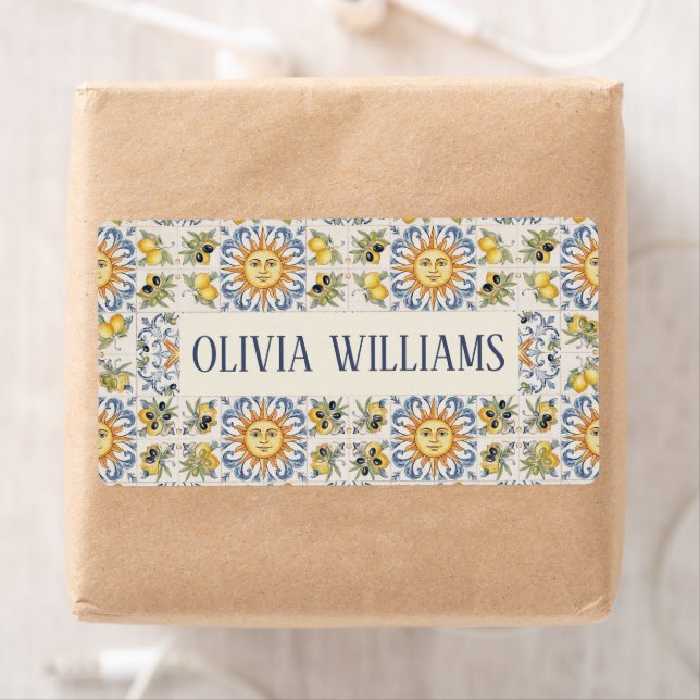 Étiquette Mediterranean Lemon Tile Italian Coastal Design (En situation)
