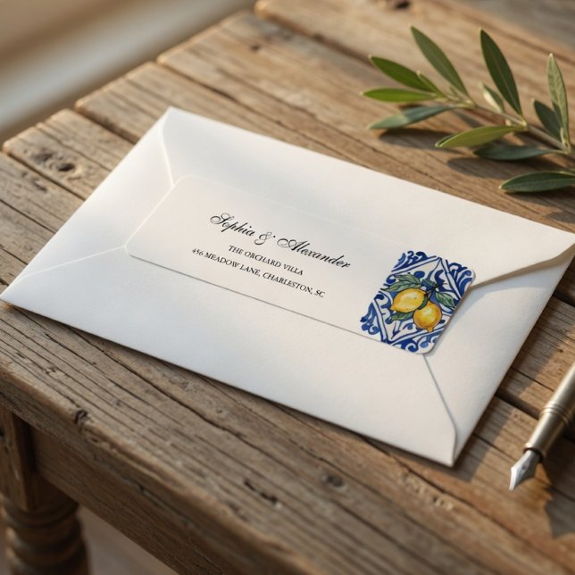 Étiquette Méditerranéen Mariage Citron Bleu (Créateur téléchargé)