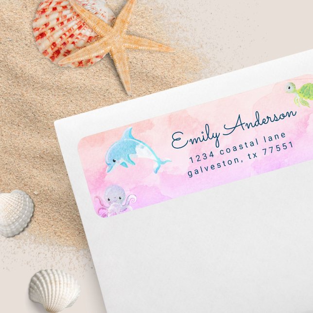 Étiquette Mélange sous l'aquarelle de mer Adresse de retour  (Créateur téléchargé)