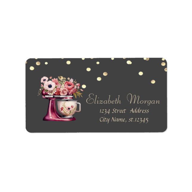 Étiquette Mélangeur rouge chic Fleurs Confettis en feuille d (Devant)