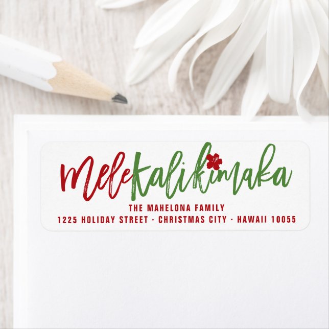 Étiquette Mele Kalikimaka Brush Script Adresse de Noël (En situation)
