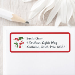 Étiquette Mellow Snowmen - Christmas red white and green.