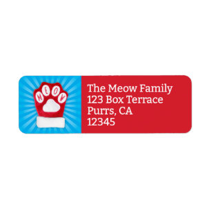 Étiquette MEOW Christmas Cat Red Paw Mitten Adresse de retou