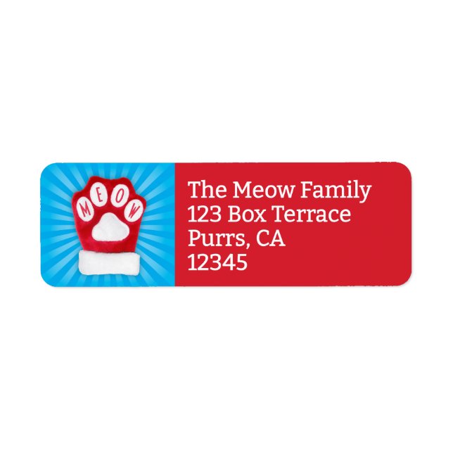 Étiquette MEOW Christmas Cat Red Paw Mitten Adresse de retou (Devant)