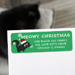 Étiquette Meowny Christmas Père Noël Cat Pet Retourner l'adr<br><div class="desc">Meowny Christmas Retourner l'adresse Étiquettes avec un mignon petit chaton noir dans un chapeau santa jouant avec des flocons de neige</div>