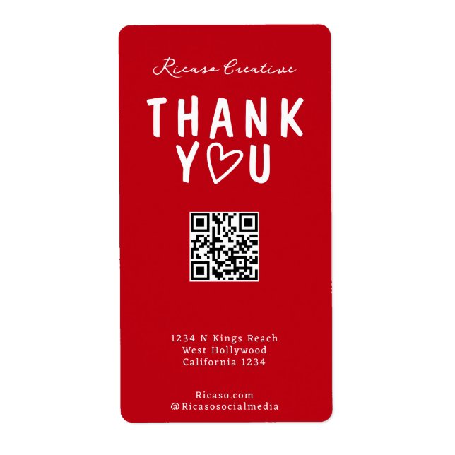 Étiquette Merci avec coeur d'amour et code QR (Devant)