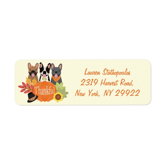 Étiquette Merci Bulldogs français Thanksgiving (Devant)