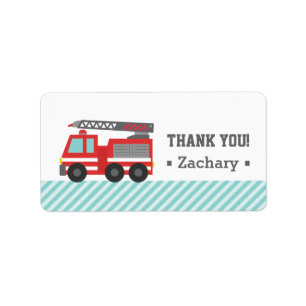 Étiquette Merci, Camion de Pompiers Rouge