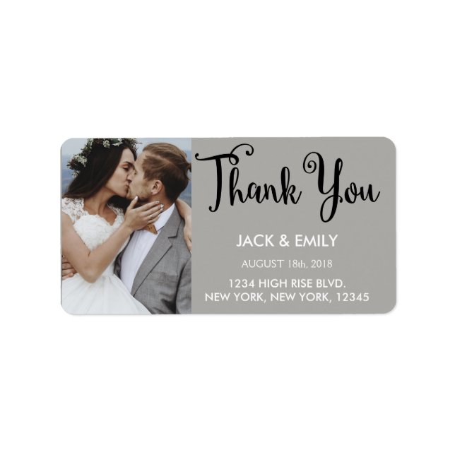 Étiquette Merci Mariage noir et blanc photo de script (Devant)