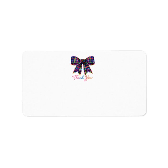 Étiquette Merci Neon Tartan Bow Écosse Motif Clair (Devant)