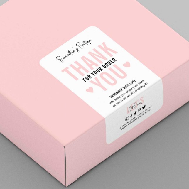 Étiquette Merci pour le logo de commande d'emballage rose fé (Créateur téléchargé)