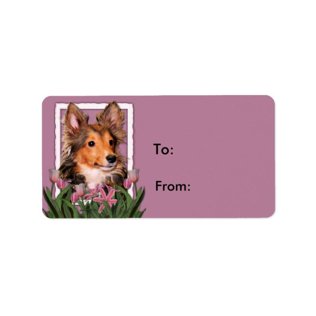 Étiquette Merci - Tulipes roses - Sheltie Puppy - Cooper (Devant)